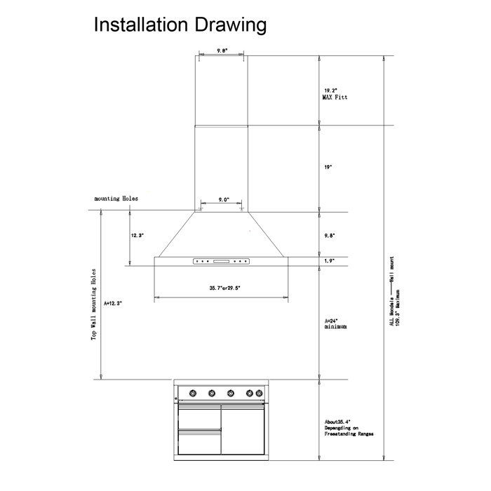 EKON KITCHEN EXPERT 900 Cubic Feet Per Minute Convertible Wall Mount